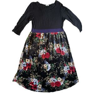 EGY Black Top Floral Skirt 3/4 Sleeve Midi Dress Juniors Girls Size XL
